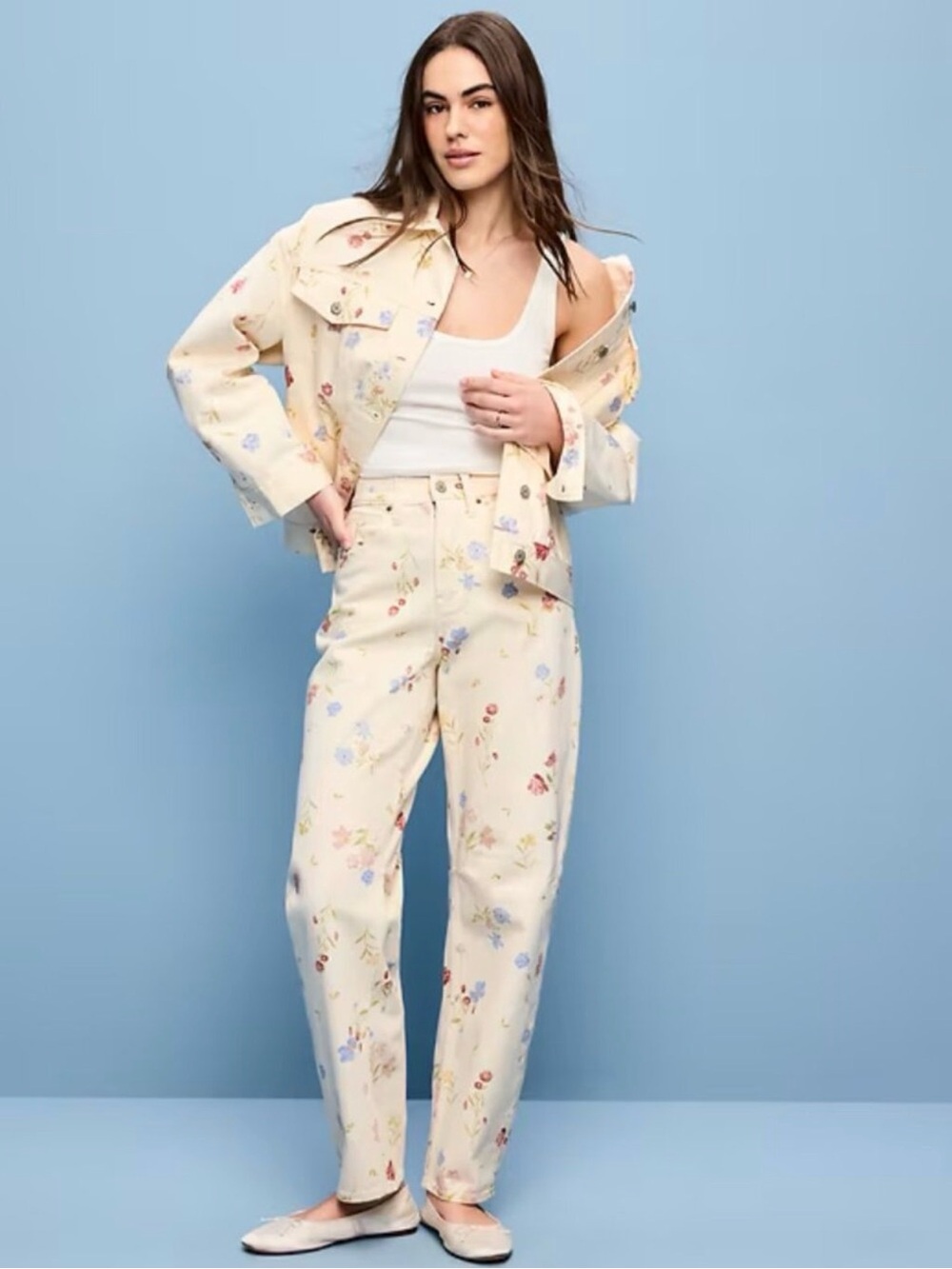 Old Navy Cream Floral Straight Leg Pants